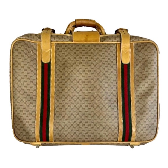 GUCCI GG Leather Coated Canvas Carry-On Travel Bag Sherry Line Stripes Suitcase - Picture 7 of 16